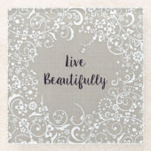 Leef prachtig grijs linnen-look  glazen onderzetter (Voorkant)