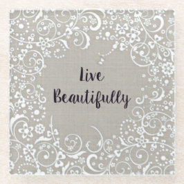 Leef prachtig grijs linnen-look  glazen onderzetter