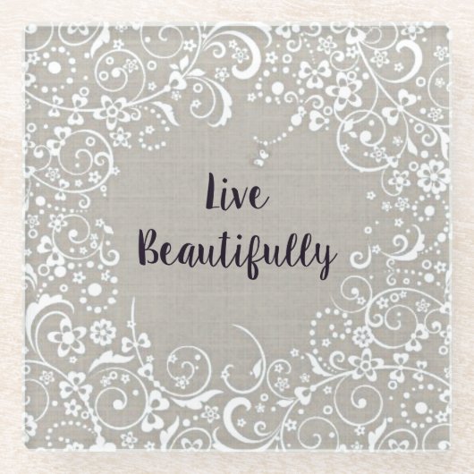 Leef prachtig grijs linnen-look  glazen onderzetter (Voorkant)