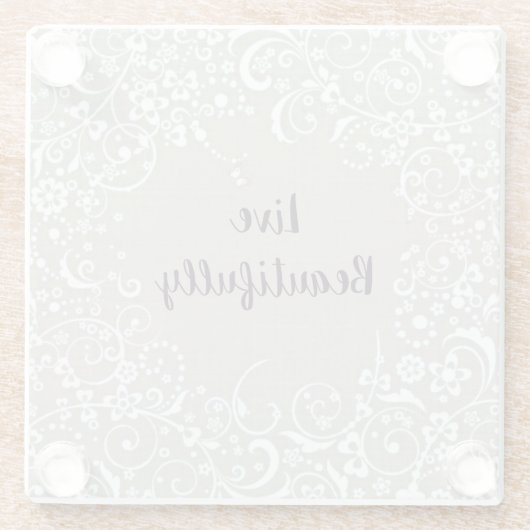 Leef prachtig grijs linnen-look  glazen onderzetter (Achterkant)