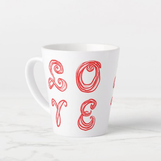 LEEF rode letters van tekstweefsel Latte Mok (Linkerhoek)