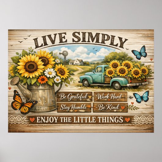 Leef Simpel Boerderijhuis Inspirerende Poster (Voorkant)