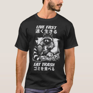 Leef Snel Eet Afval Grappige Japanse Wasbeer Graph T-shirt