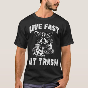 Leef Snel Eet Afval Grappige Wasbeer Vintage Kampe T-shirt