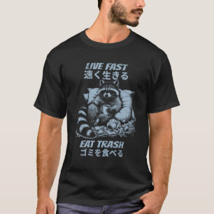 Leef Snel Eet Afval Vintage Wasbeer T-shirt