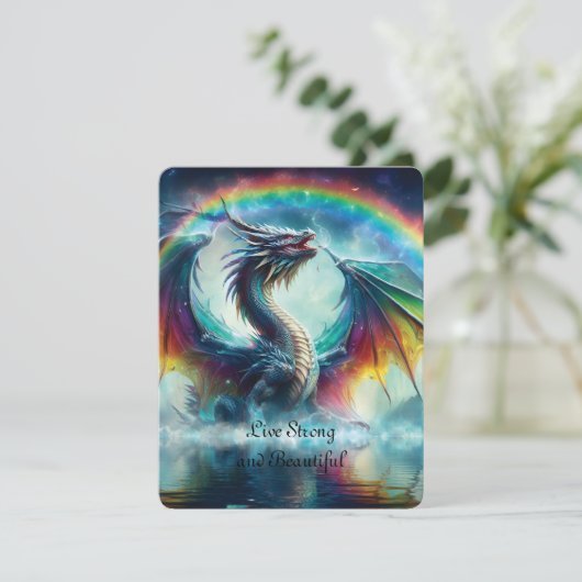 Leef sterk en mooi Dragon Rainbow Feestdagenkaart (Staand voorkant)