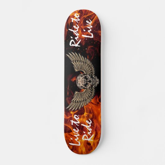 Leef tot Ride Skull en Wings met Flames Persoonlijk Skateboard (Voorkant)