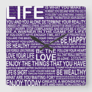 Leef volledig, Live love learning, motivatie. Vierkante Klok