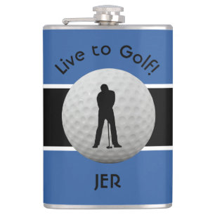 Leef voor Golf Citaat Geborduurde Initialen Blauw Heupfles