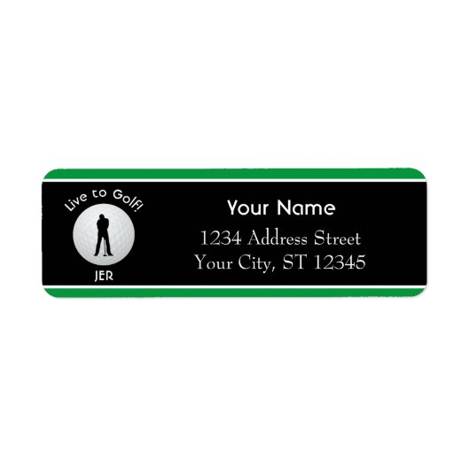 Leef voor Golf Mannen Silhouet Monogram Adres Etiket (Voorkant)
