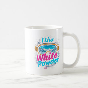 Leef voor skiën met witte poedersneeuw ski brillen koffiemok