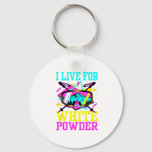 Leef voor witte poeder 80s 90s retro skiën sleutelhanger