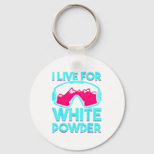 Leef voor witte poeder met vintage snowboard sleutelhanger