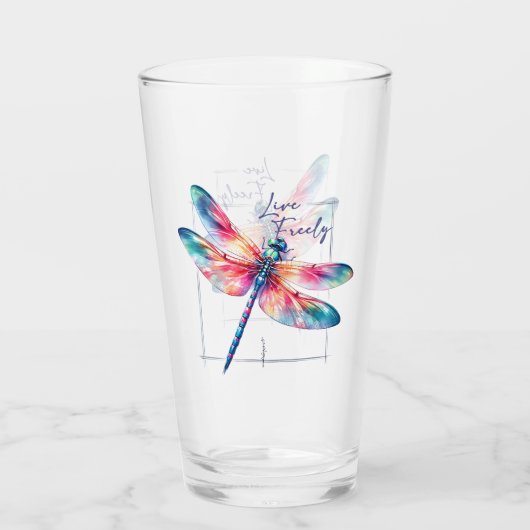 Leef vrij - artistieke libel glas (Achterkant)