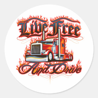 Leef Vrij en Rij T-Shirt voor Truckers Ronde Sticker
