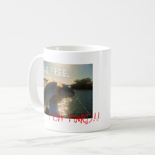 "Leef vrij, Vis hard!!" Mok koffie - Gepersonalise (Voorkant links)