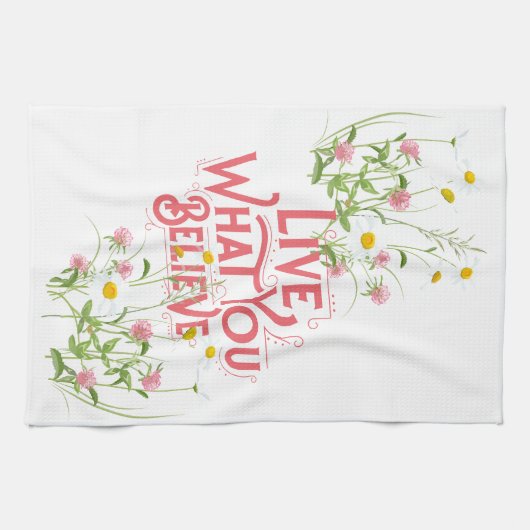 Leef wat u gelooft citaat Paarse Dainty Floral Theedoek (Horizontaal)