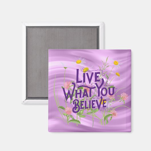 Leef wat u gelooft citeert Paarse Lila Floral Magneet (Voorkant / Achterkant)