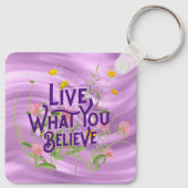 Leef wat u gelooft citeert Paarse Lila Floral Sleutelhanger (Achterkant)