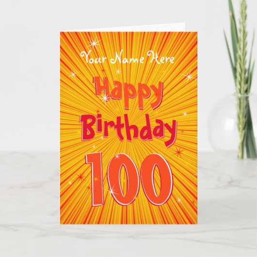Leeftijd 100 Fun OrangeSunburst editable 100th Bir Kaart (Voorkant)