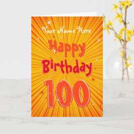 Leeftijd 100 Fun OrangeSunburst editable 100th Bir Kaart