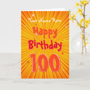 Leeftijd 100 Fun OrangeSunburst editable 100th Bir Kaart