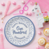 Leeftijd 100 Verspreid Getal Patroon Blauw/Wit Papieren Bordje (Feest)