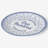 Leeftijd 100 Verspreid Getal Patroon Blauw/Wit Papieren Bordje (Gekanteld)