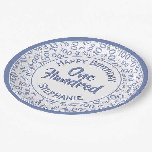 Leeftijd 100 Verspreid Getal Patroon Blauw/Wit Papieren Bordje (Gekanteld)