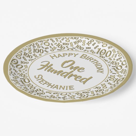 Leeftijd 100 Verspreid Getal Patroon Goud/Wit Papieren Bordje (Gekanteld)