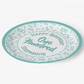 Leeftijd 100 verstrooid getallenpatroon Blauwgroen Papieren Bordje (Gekanteld)