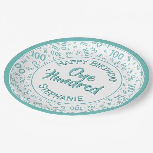 Leeftijd 100 verstrooid getallenpatroon Blauwgroen Papieren Bordje (Gekanteld)