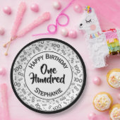 Leeftijd 100 verstrooid getallenpatroon zwart/wit papieren bordje (Feest)