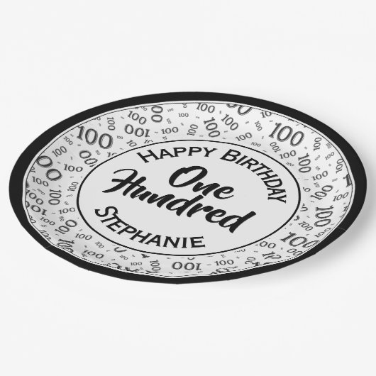 Leeftijd 100 verstrooid getallenpatroon zwart/wit papieren bordje (Gekanteld)
