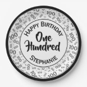 Leeftijd 100 verstrooid getallenpatroon zwart/wit papieren bordje (Voorkant)