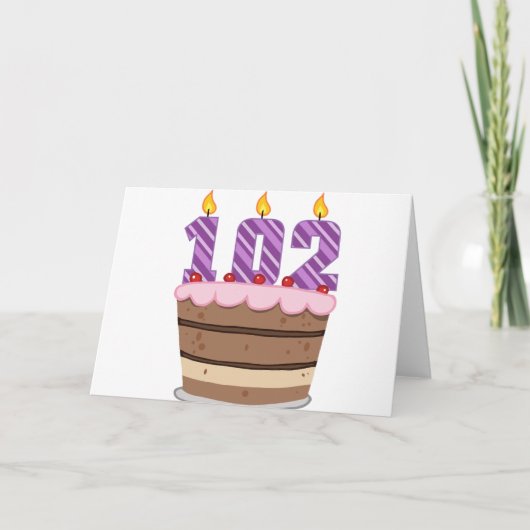 Leeftijd 102 op de Cake van de Verjaardag Kaart (Voorkant)
