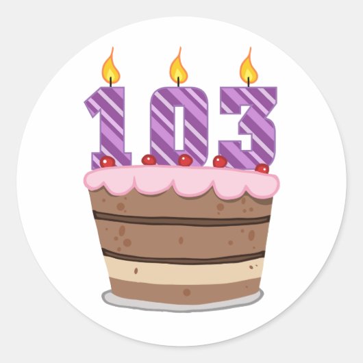 Leeftijd 103: Birthday Cake Ronde Sticker (Voorkant)