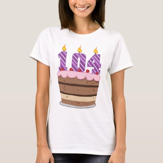 Leeftijd 104 op de Birthday Cake T-shirt (Voorkant)