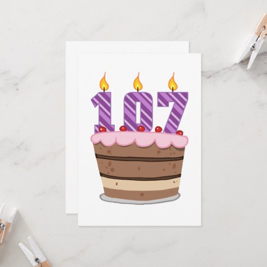 Leeftijd 107: Birthday Cake Kaart (Voorkant / Achterkant in situ)