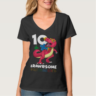 Leeftijd 10 Dinosaur Geboren op Birth Puzzle Autis T-shirt