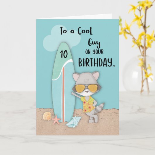 Leeftijd 10 Guy Verjaardag Strand Grappige Cool Ra Kaart (Gele Bloem)