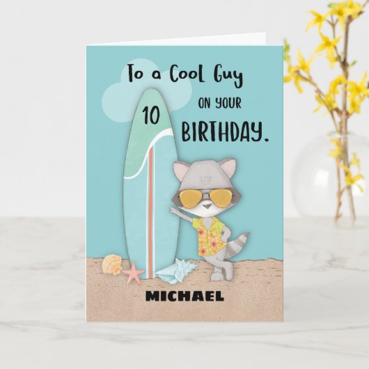 Leeftijd 10 Guy Verjaardag Strand Grappige Cool Ra Kaart (Gele Bloem)