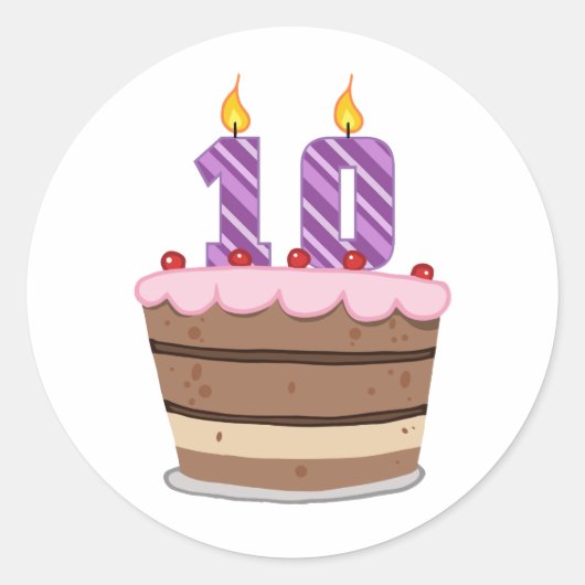 Leeftijd 10 op de Birthday Cake Ronde Sticker (Voorkant)