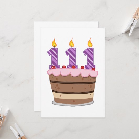 Leeftijd 111: Birthday Cake Kaart (Voorkant / Achterkant in situ)