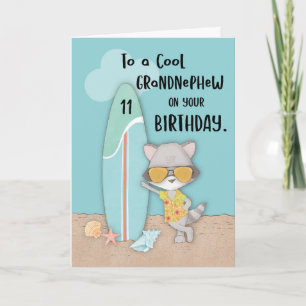 Leeftijd 11 grootneefje Birthday Beach Funny Racco Kaart