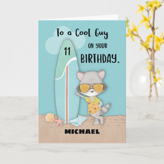Leeftijd 11 Guy Verjaardagsstrand Grappige Cool Ra Kaart (Gele Bloem)