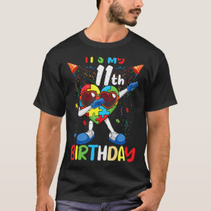 Leeftijd 11 Jaar Oud Geboorte Dab Hart Puzzel Auti T-shirt
