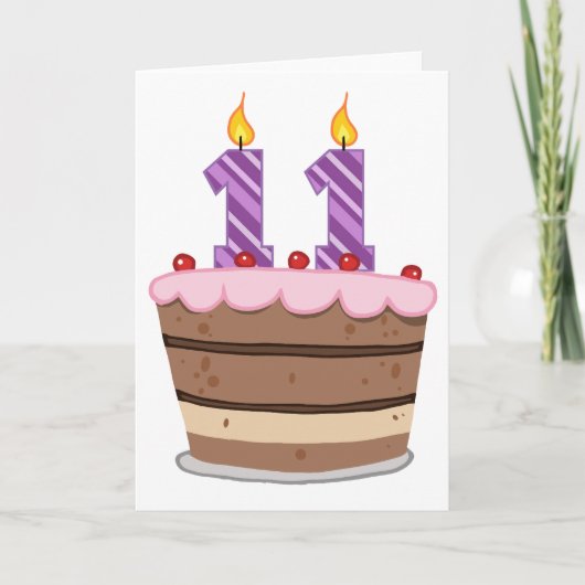 Leeftijd 11 op de Birthday Cake Kaart (Voorkant)
