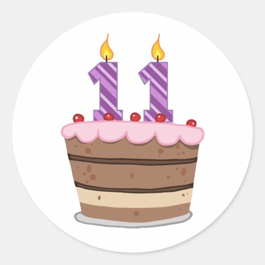 Leeftijd 11 op de Birthday Cake Ronde Sticker (Voorkant)