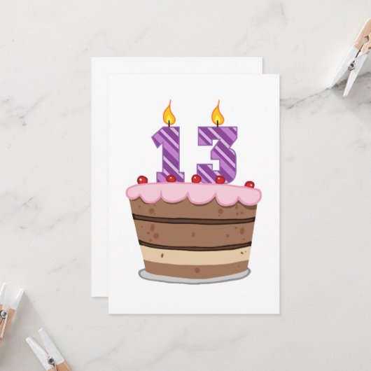 Leeftijd 13 op de Birthday Cake Kaart (Voorkant / Achterkant in situ)